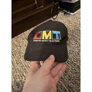 Vintage CMT Country Music Television Strapback Hat Black Adjustable Cap